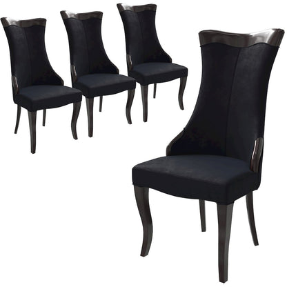 Novara Collection Modern Wooden Dining Chair in Black Velvet Set of 4