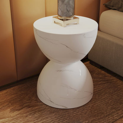 Sage Collection Fiberglass Outdoor Side Table in Marbled White