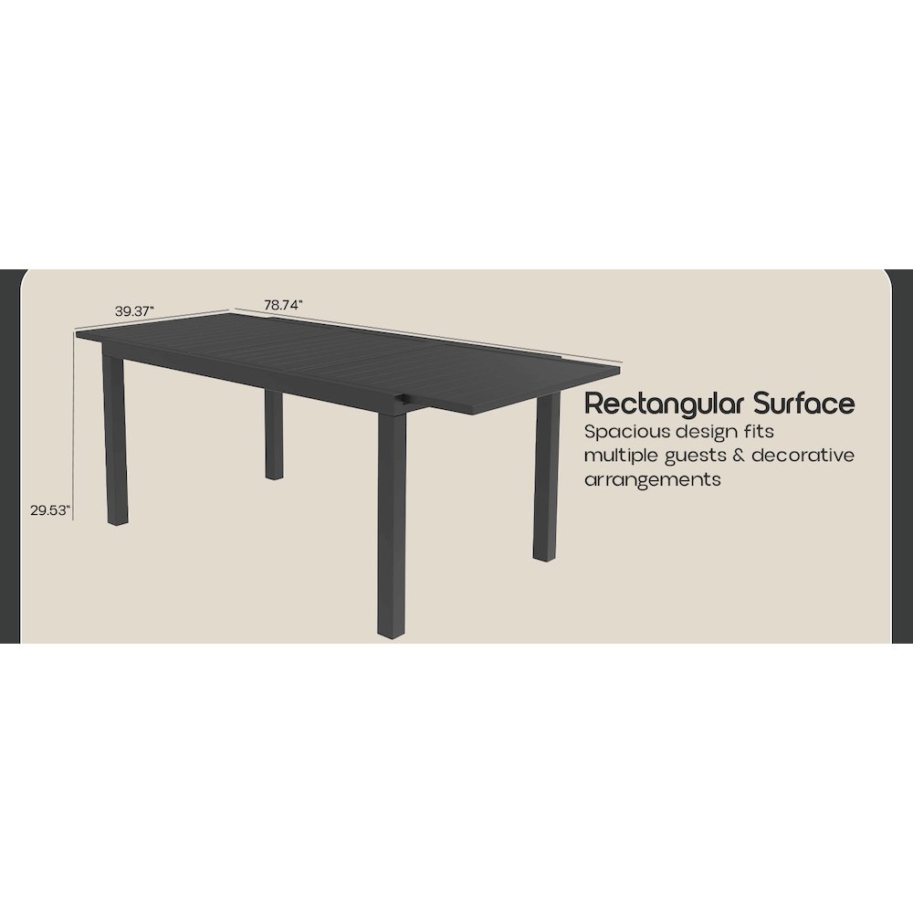 Marlin Extenable outdoor Dining Table 78-118 in Black