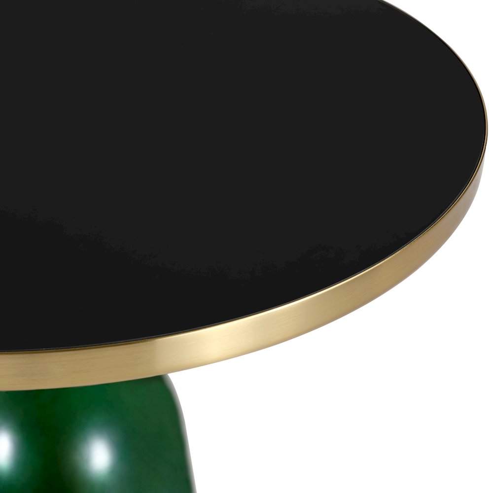 Tully Collection Glass side Table Green glass, Gold Rim with Black Glass top