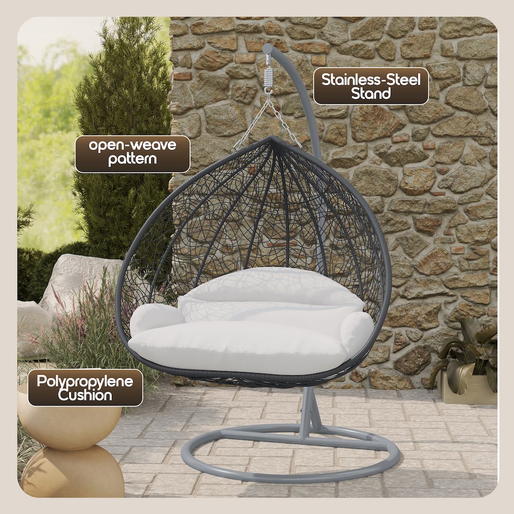 Recluse Collection Modern Outdoor Swing Chair Grey Frame with ES57 White Cushion