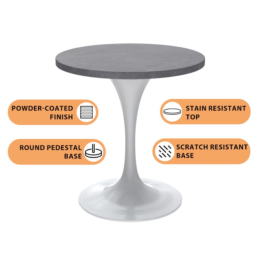Verve Collection 27 Round Dining Table, White Base with Sintered Stone Grey Top