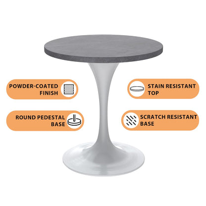 Verve Collection 27 Round Dining Table, White Base with Sintered Stone Grey Top