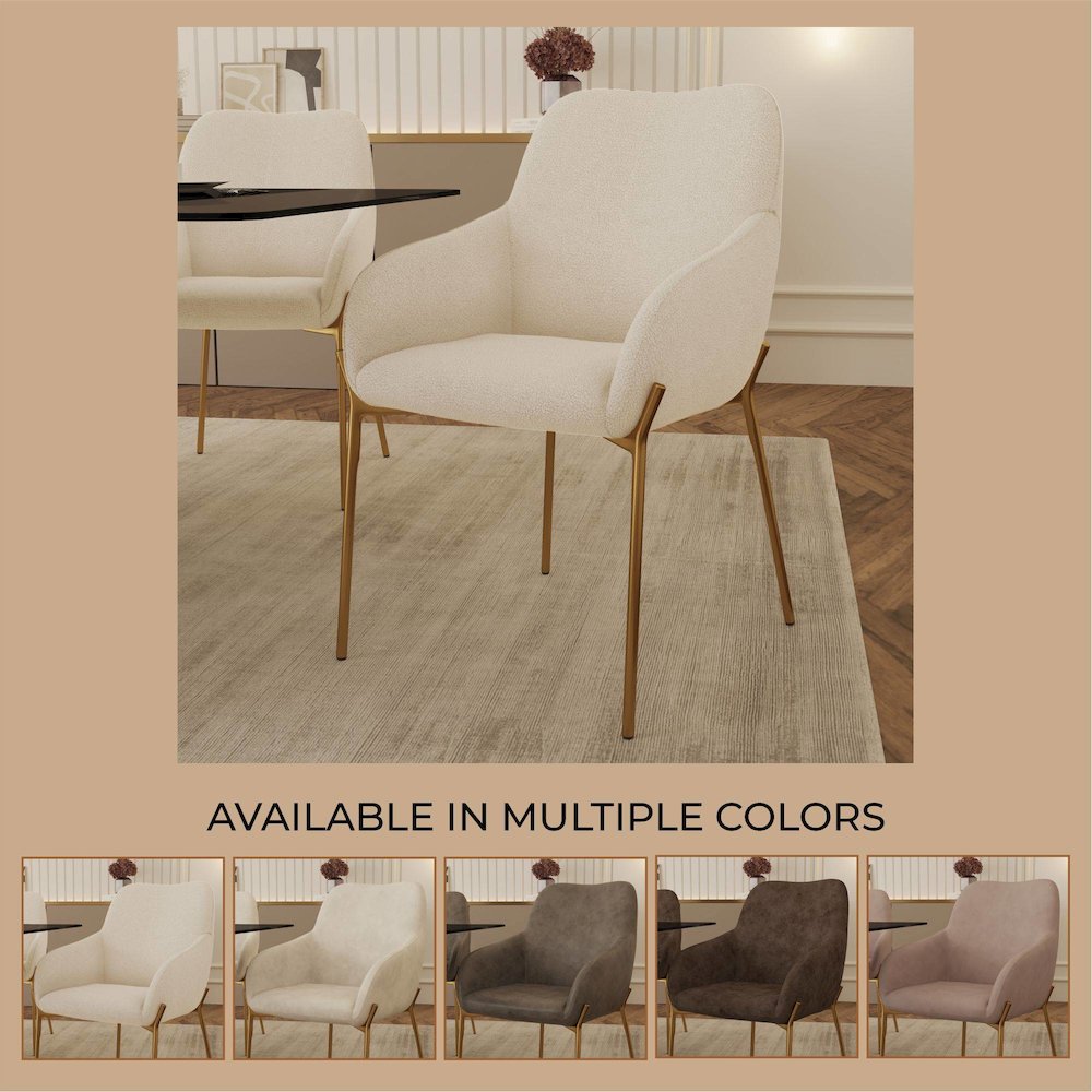 Zaire Collection Modern Dining Chair, Gold Legs and White Boucle