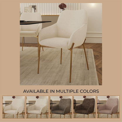 Zaire Collection Modern Dining Chair, Gold Legs and White Boucle