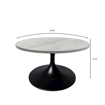 Verve Coffee Table Black base with 27" round White Marble Laminated top