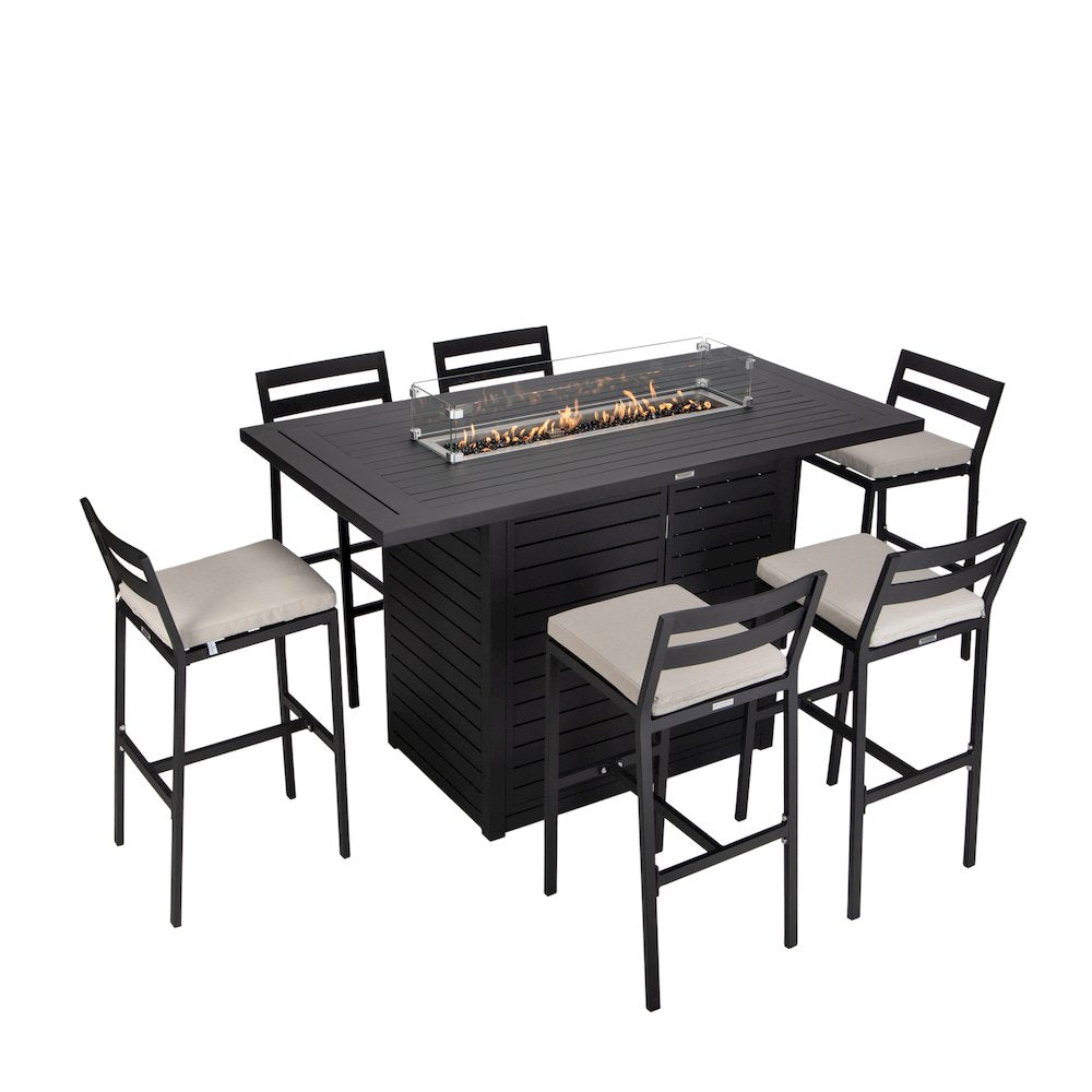 Chelsea Collection Aluminum Outdoor Dining Set in black with Beige Cushions