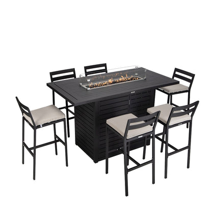 Chelsea Collection Aluminum Outdoor Dining Set in black with Beige Cushions