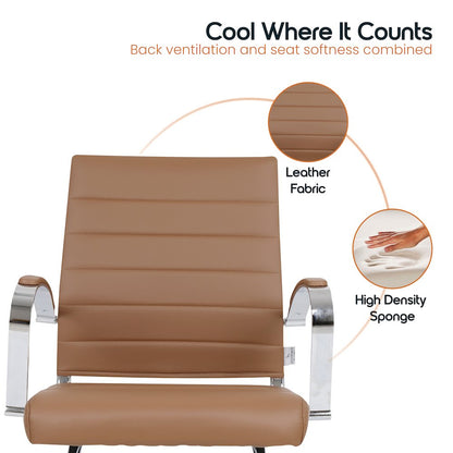 Benmar Home Leather Guest Office Chair in Light Brown