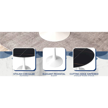 Bristol 40" round dining table White base with Black Sintered stone Top