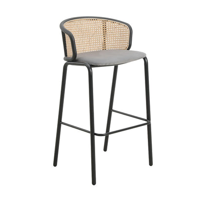 Ervilla Mid-Century Modern Wicker Bar Stool in Grey