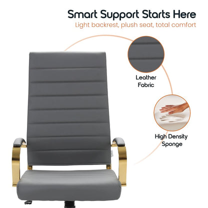 Benmar High-Back Leather Office Chair With Gold Frame