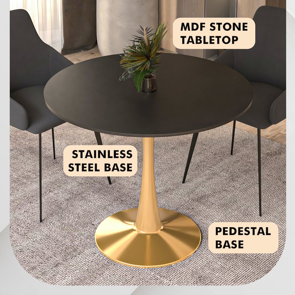Bristol 35" round dining table Gold Base With Black Top