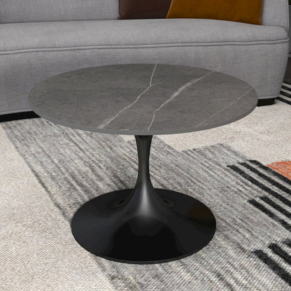 Verve Coffee Table Black base with 27" round Grey Sintered Stone top