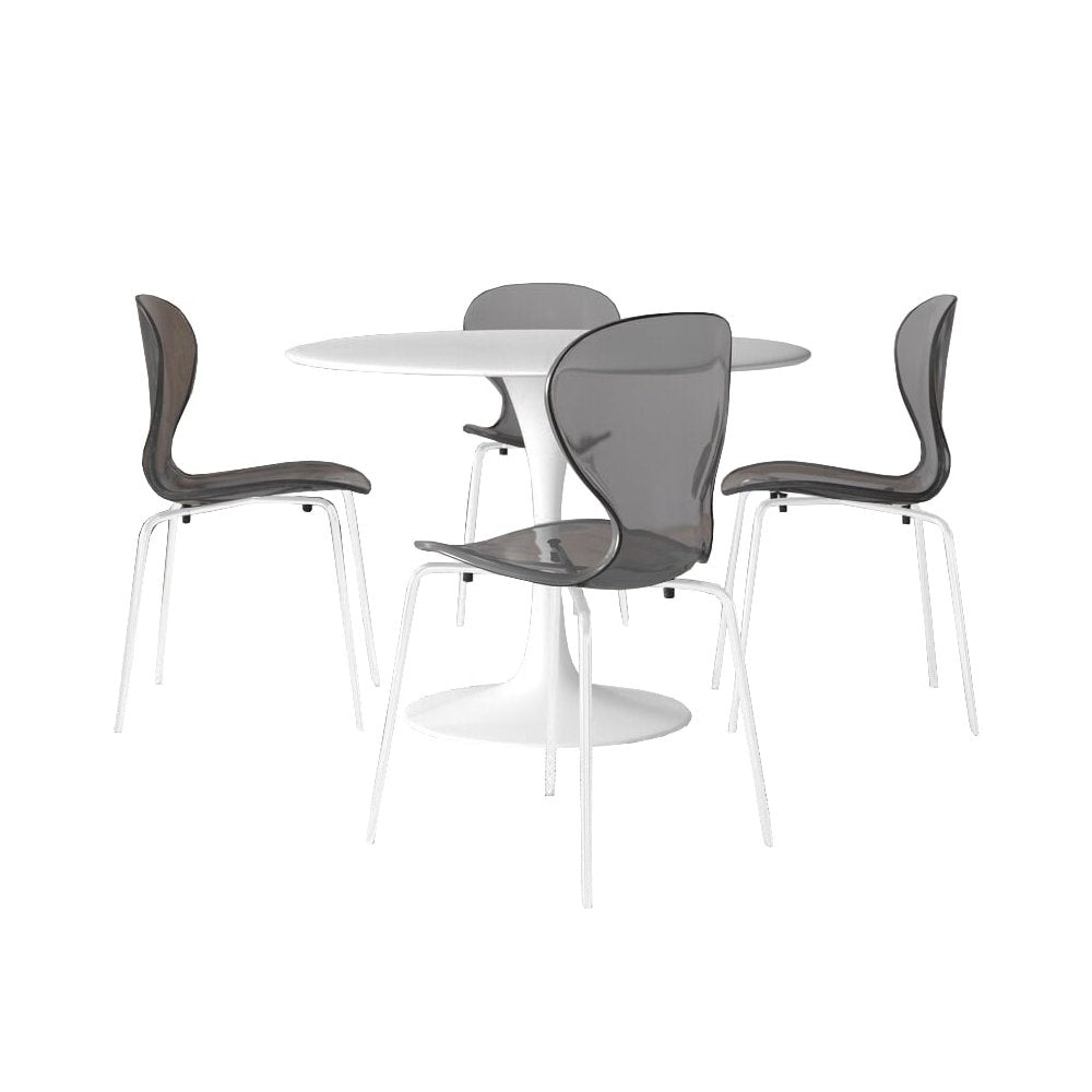 5-Piece Dining Set Round White MDF Dining Table