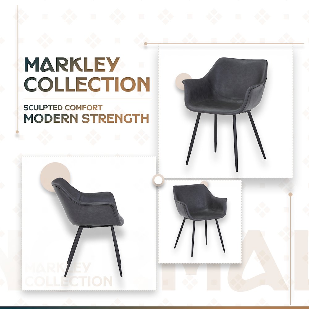 Markley Modern Leather Dining Arm Chair With Metal Legs