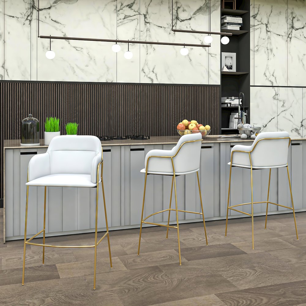 Axis Collection Modern Gold Bar height Chair in White