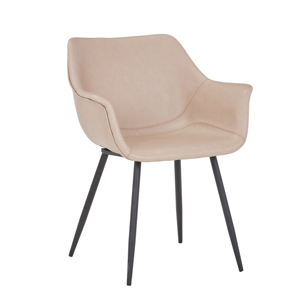 Markley Modern Leather Dining Arm Chair in Taupe