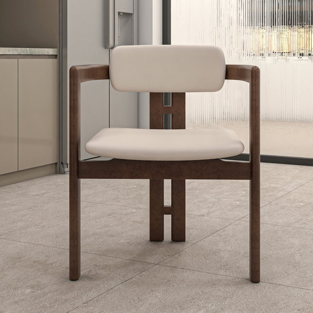 Velo Series Modern Dining Chair in Walnut Color Wood with Toupe Seat