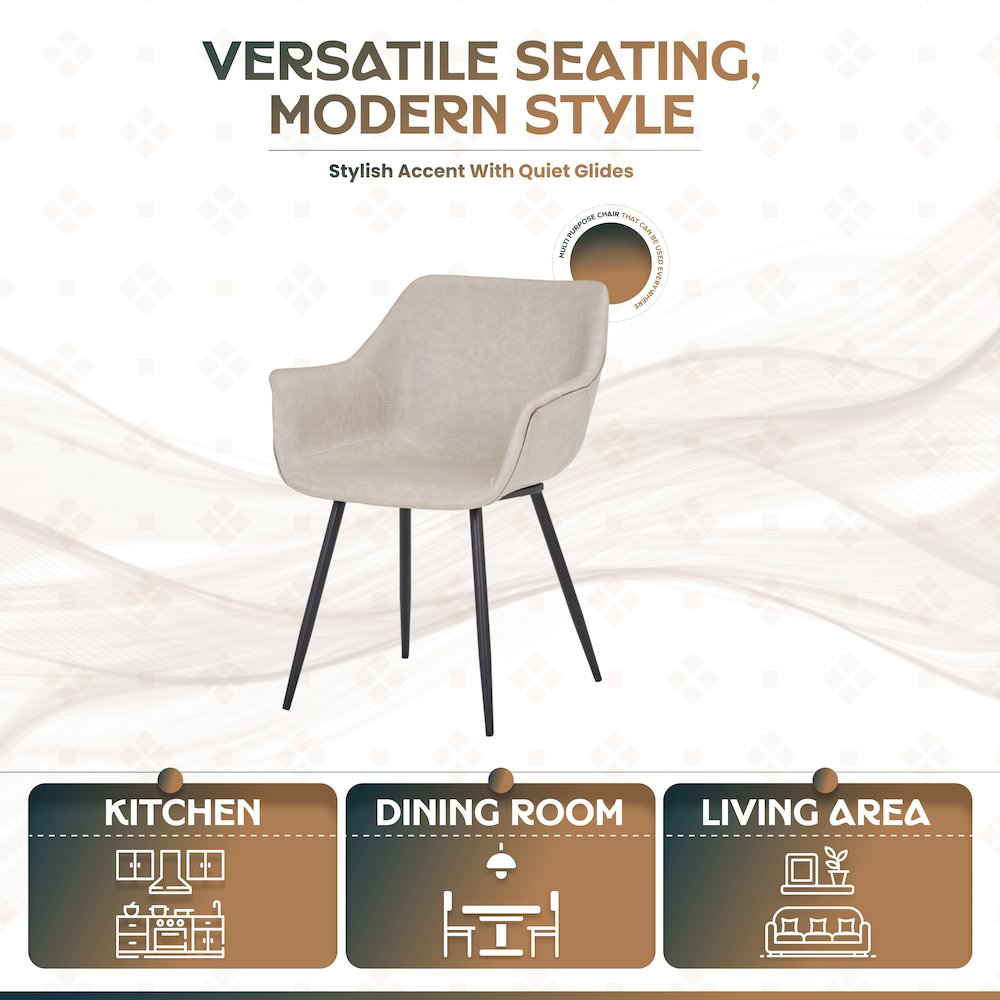 Markley Modern Leather Dining Arm Chair With Metal Legs