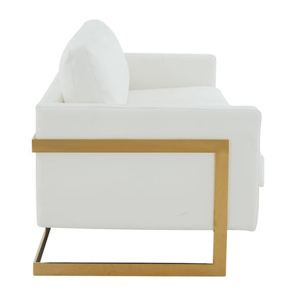 Lincoln Modern Mid-Century Upholstered Leather Sofa with Gold Frame
