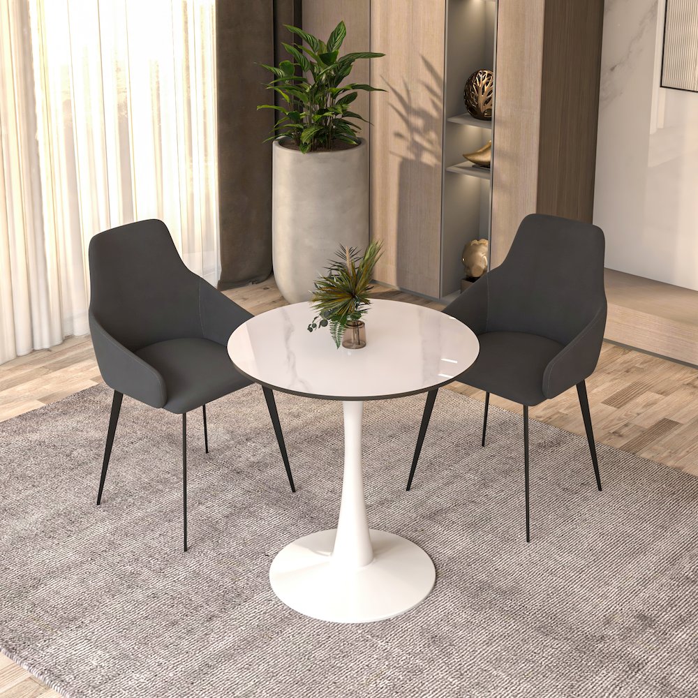 Bristol 27 round dining table White base with White Sintered stone Top