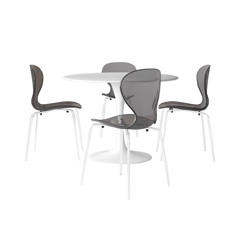5-Piece Dining Set Round White MDF Dining Table