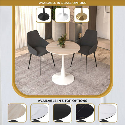 Bristol 24" round dining table White base with marbled MDF top