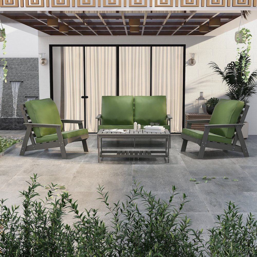 Alpine - Grey Loveseat - Dark Green Cushions