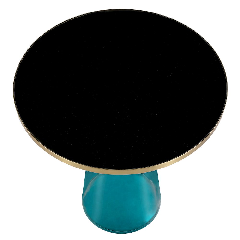 Tully Collection Glass side Table Blue glass, Gold Rim with Black Glass top