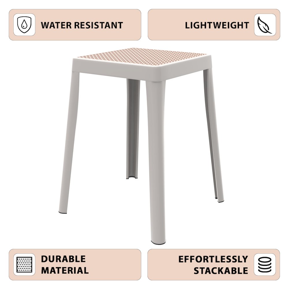 Tresse Series Stackable Poly Stool With Wicker Top 12 in White