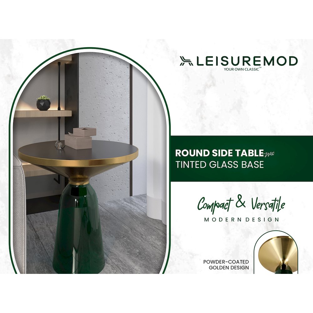 Tully Collection Glass side Table Green glass, Gold Rim with Black Glass top