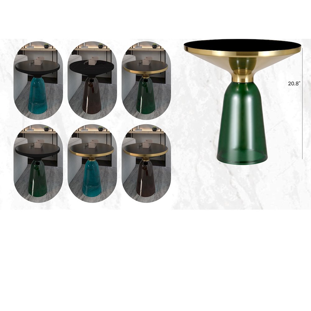 Tully Collection Glass side Table Green glass, Gold Rim with Black Glass top