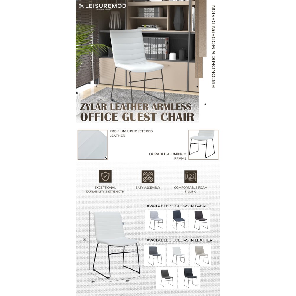 Zylar Series Office Guest Chair in White Leather