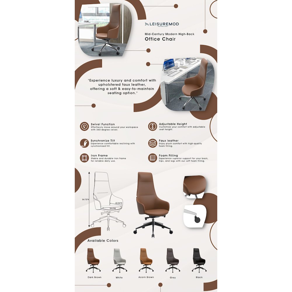 Celeste Series Tall Office Chair in Dark Brown Leather