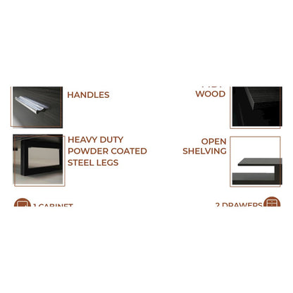 Avery Mid-Century Modern TV Stand with MDF Cabinet and Powder Coated Steel Legs