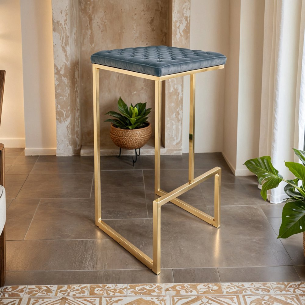 Quincy Quilted Stitched Leather Bar Stools With Gold Metal Frame