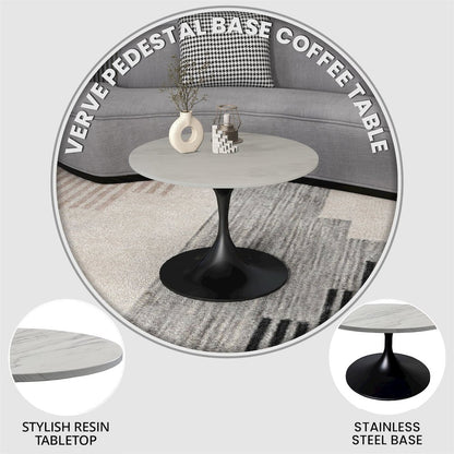 Verve Coffee Table Black base with 27" round White Marble Laminated top