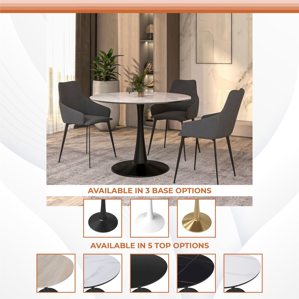 Bristol 40" round dining table Black base with White Sintered stone Top