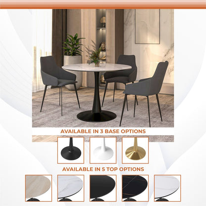 Bristol 40" round dining table Black base with White Sintered stone Top