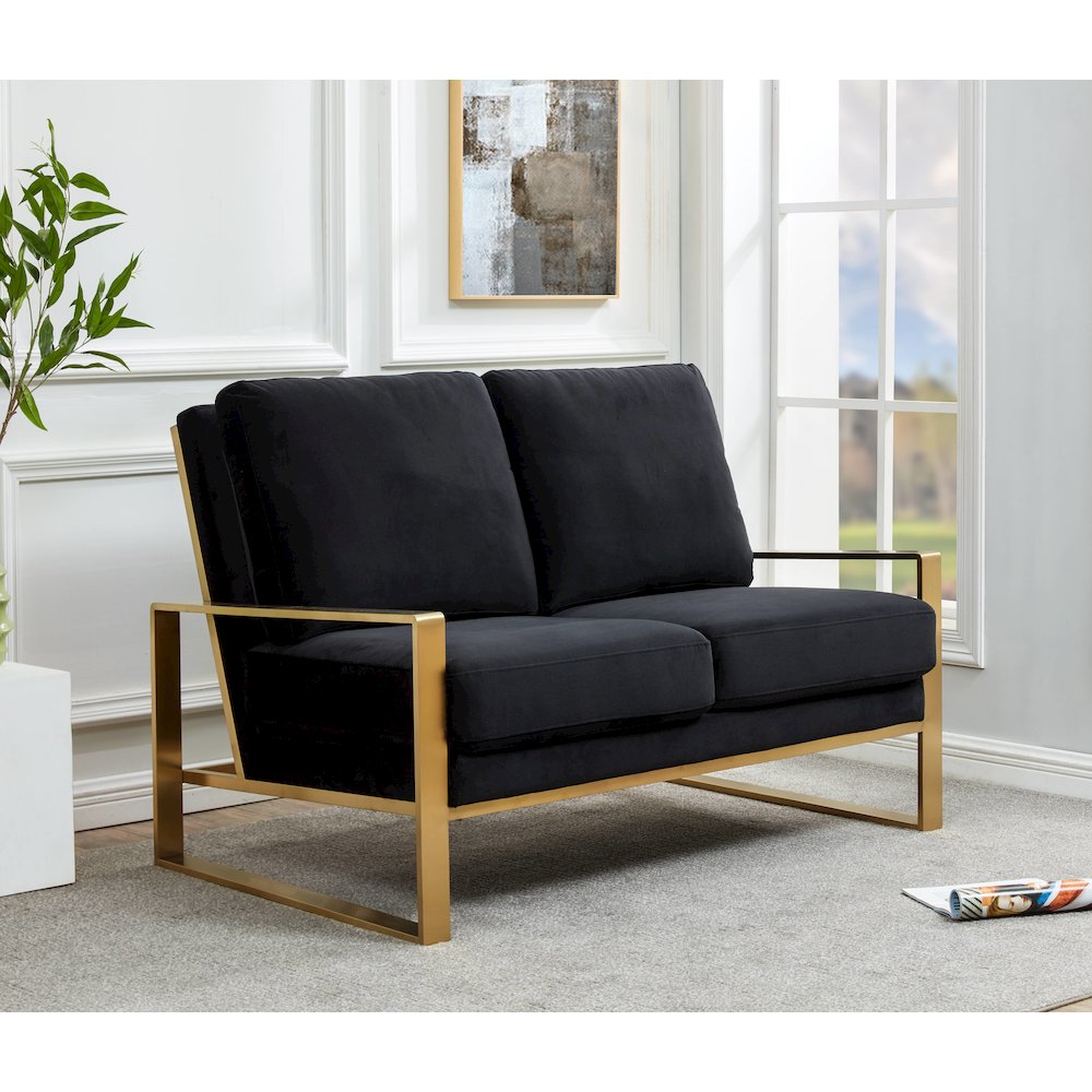 Jefferson Contemporary Modern Velvet Loveseat With Gold Frame