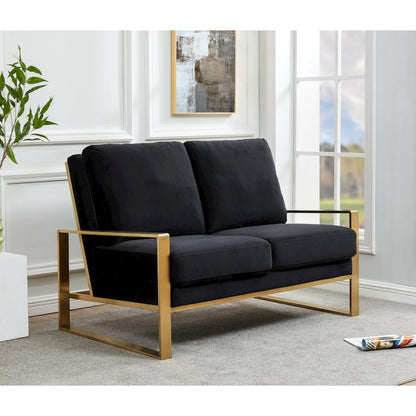 Jefferson Contemporary Modern Velvet Loveseat With Gold Frame