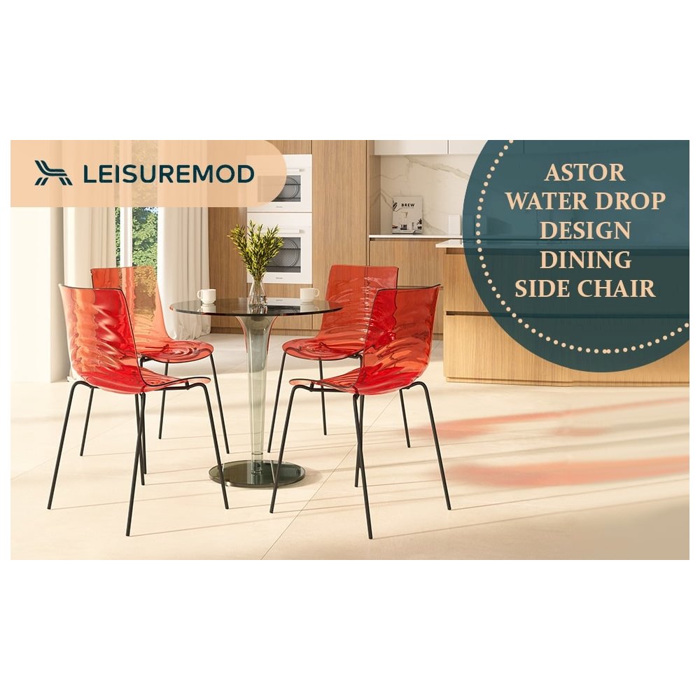 Astor Water Ripple Design Dining Chair in Black Base Trans Red Seat Set of 2