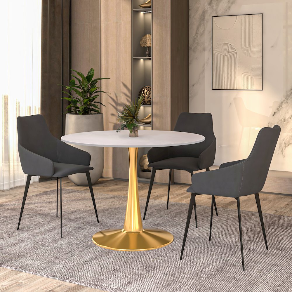 Bristol 40" round dining table Gold Base With White Top