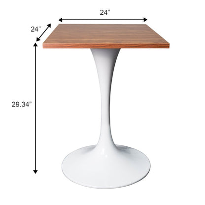 Verve Collection 24 Square Dining Table, White Base with Dark Maple MDF Top