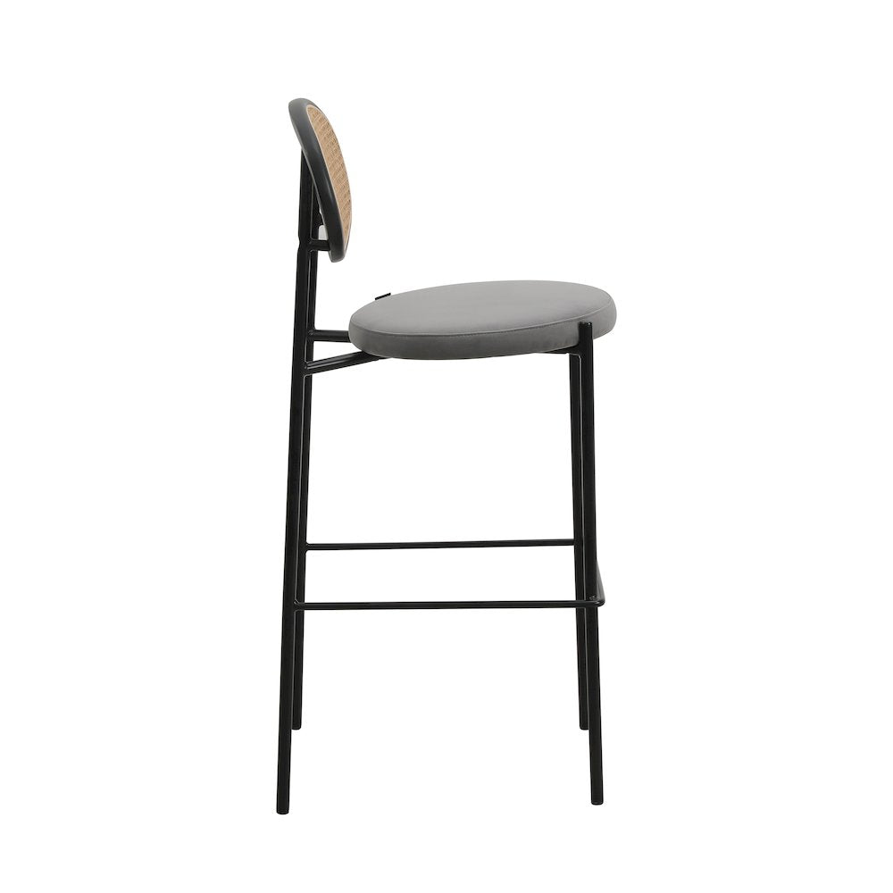 Euston Modern Wicker Bar Stool With Black Steel Frame in Grey