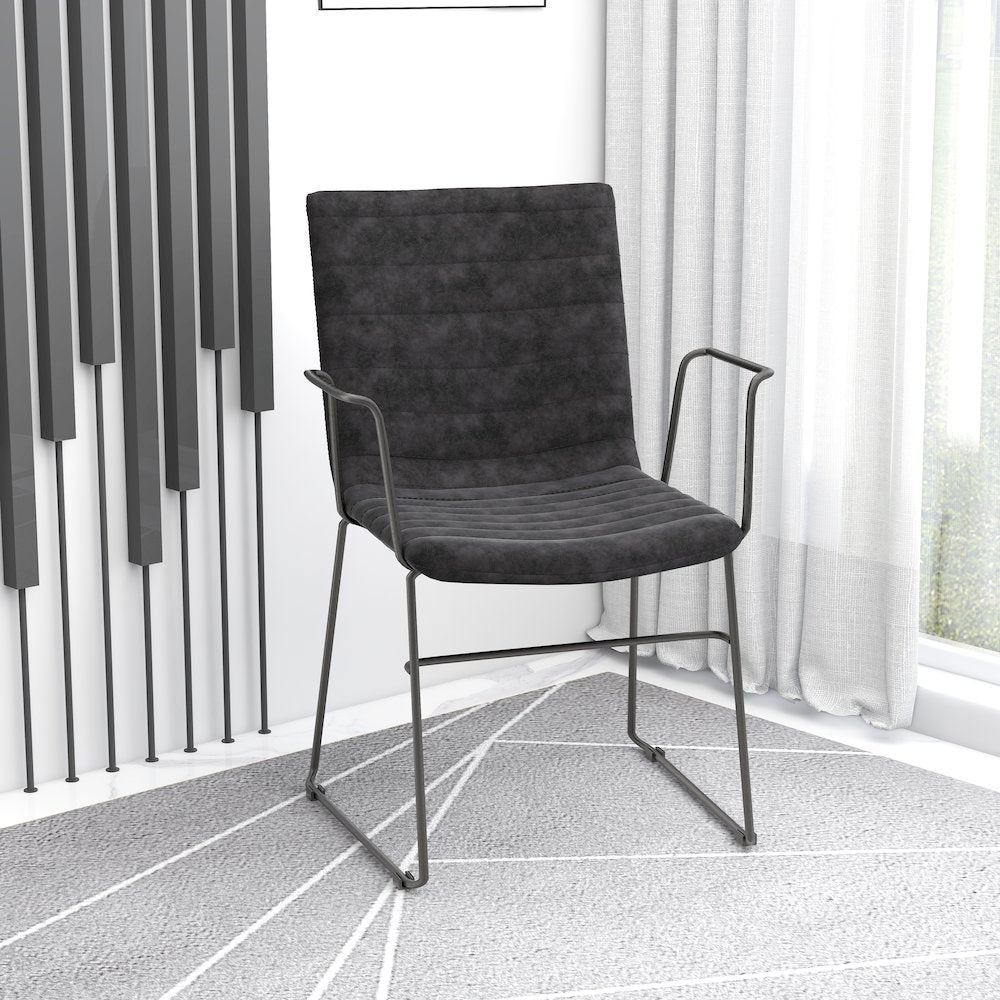 Zylar Series Office Guest Arm Chair in Charcoal Leather