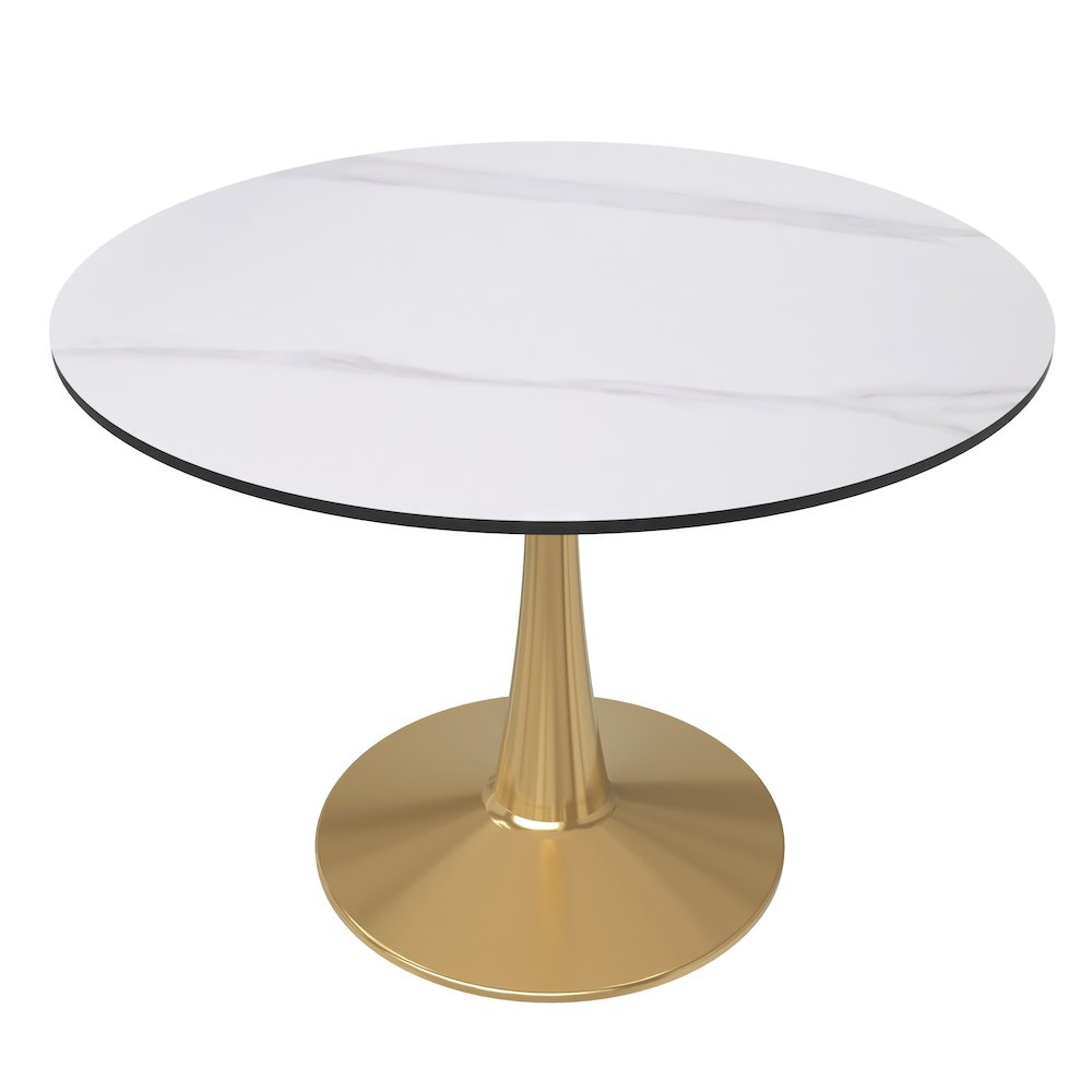 Bristol 40" round dining table Gold base with White Sintered stone Top