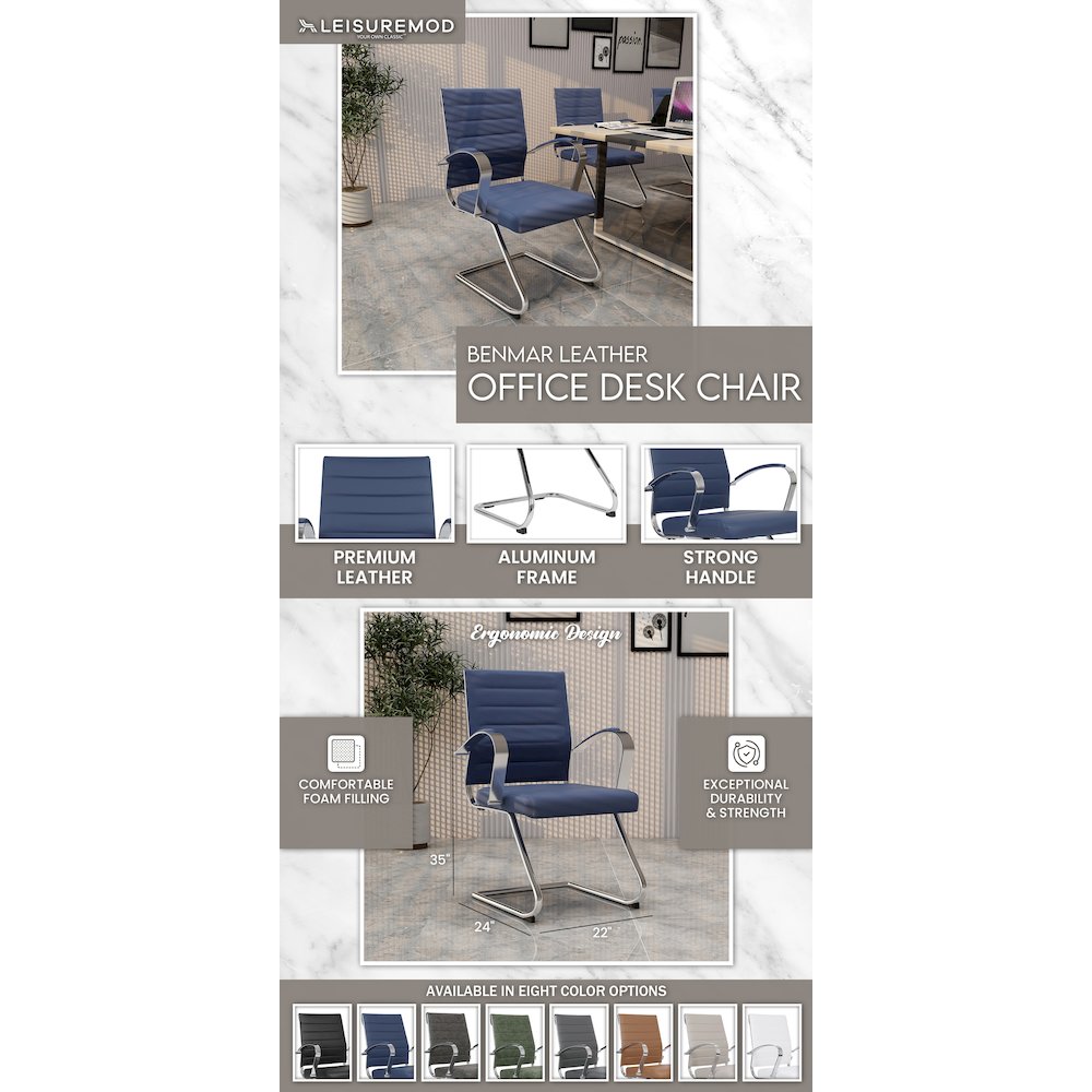 Benmar Home Leather Guest Office Chair in Navy Blue