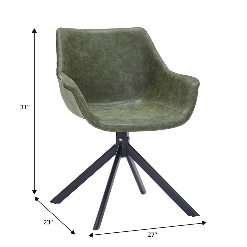 Markley Modern Leather Dining Swival Arm Chair in Green
